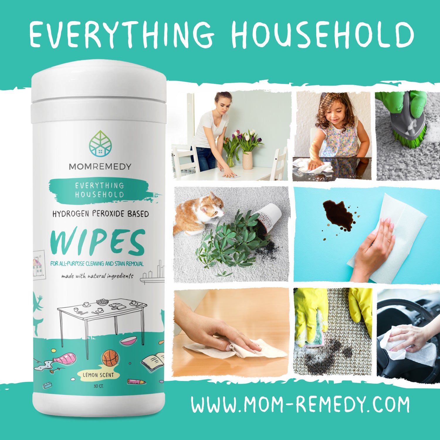 MomRemedy Hydrogen Peroxide Wipes for Cleaning and Stain Removal